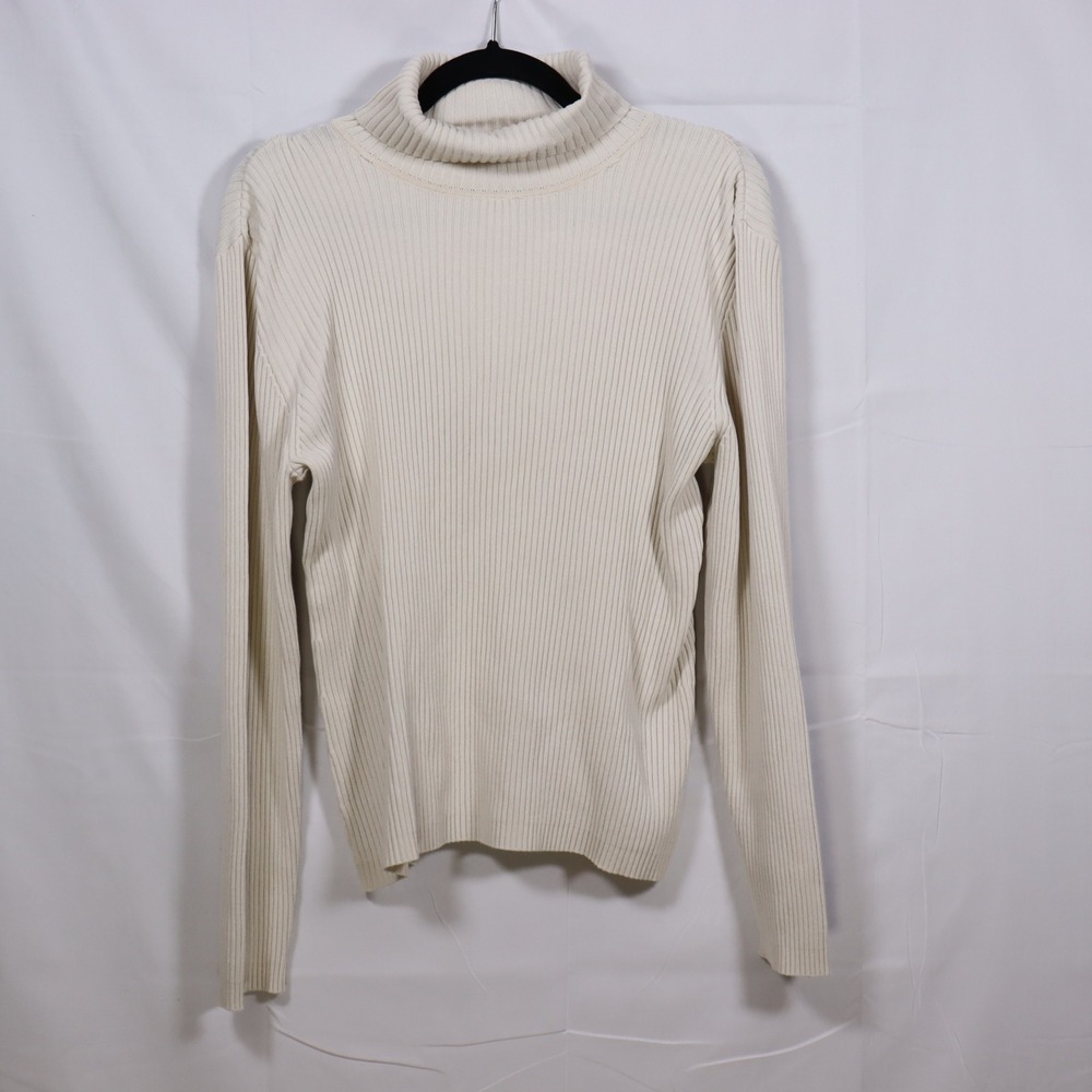 Chico's Turtleneck Sweater 3 Cream Womens Minimalist Silk Blend Ribbed